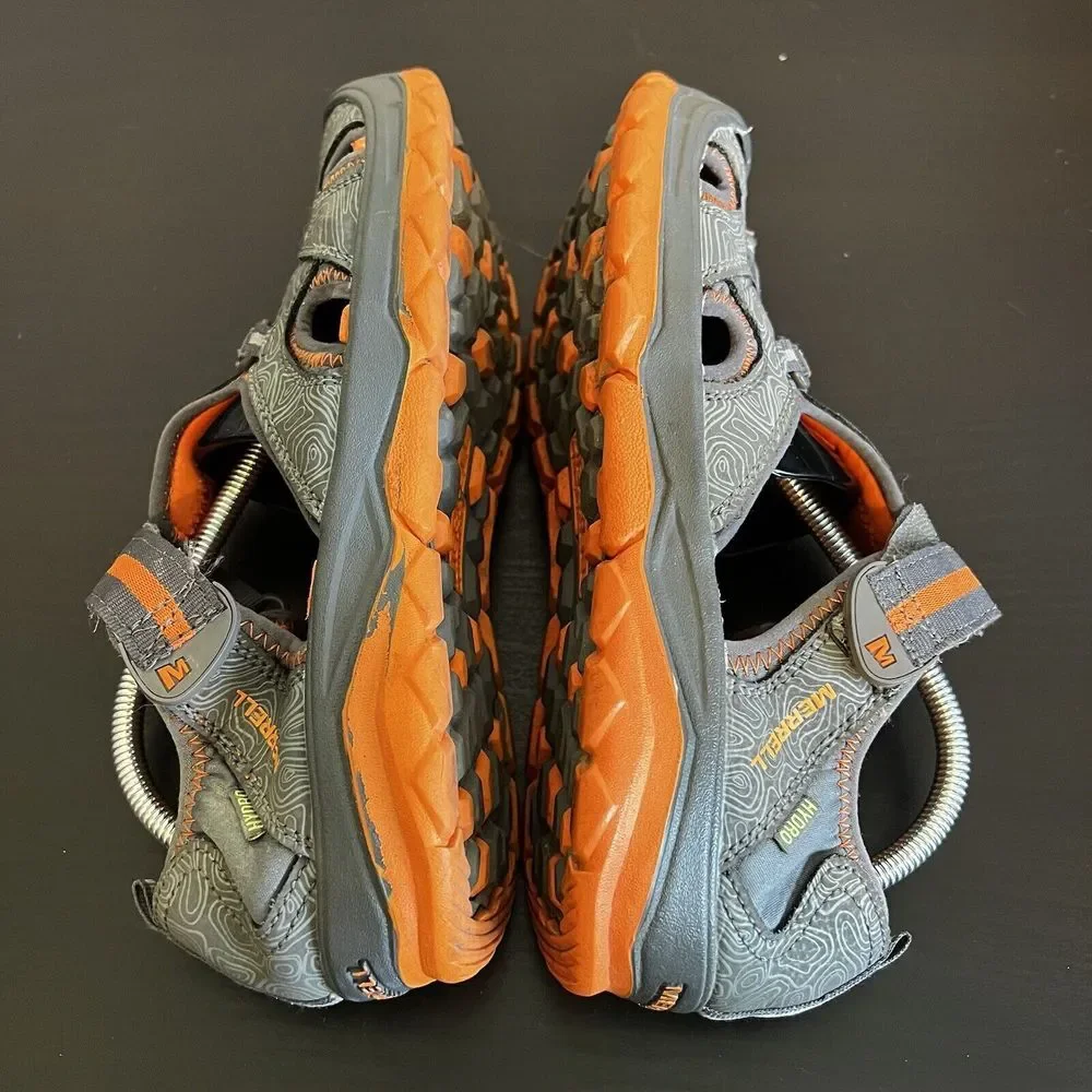Merrell Boys Hydro Sandals Size 7 W‎ Grey Orange Hike Camp Comfort Water